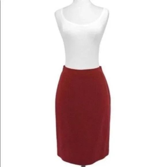 Vintage 100% pure virgin wool red pencil skirt Size M - Picture 1 of 11
